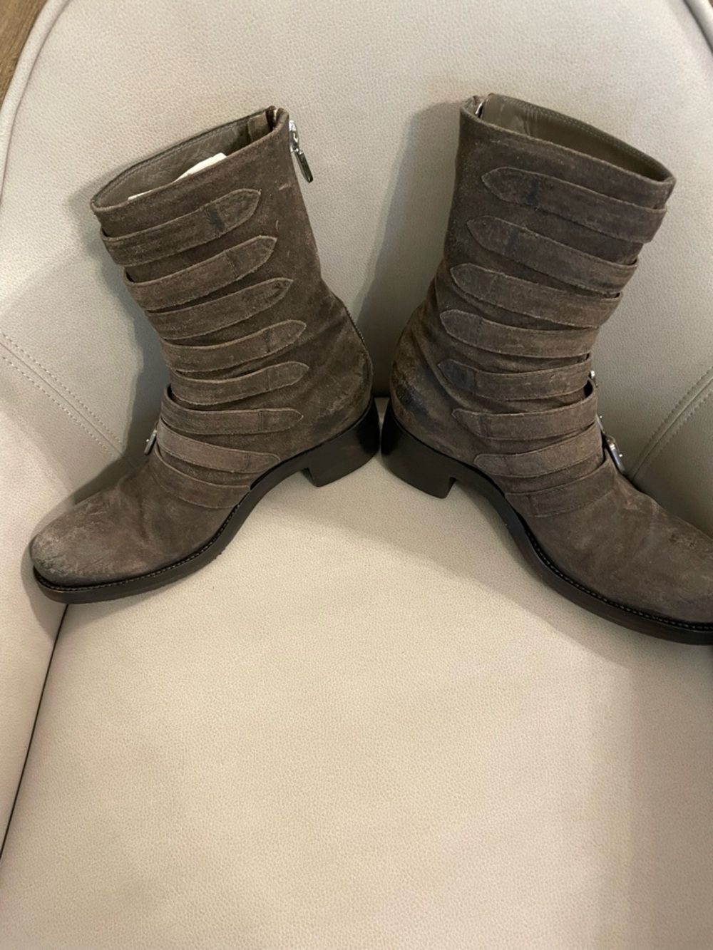 Rocco P. Gray Distressed Suede Combat Boots With Buckle Straps View 5